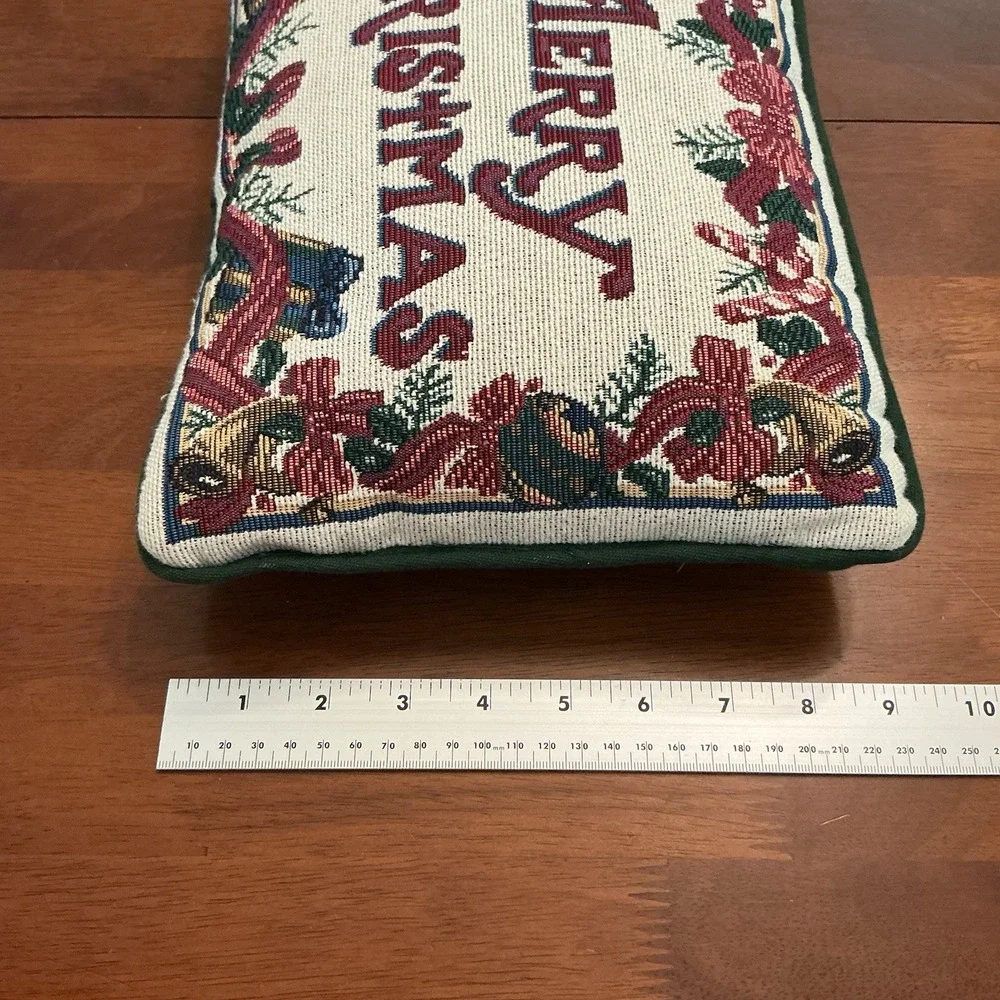 Vintage Tapestry Needlepoint Merry Christmas Holiday Throw Pillow Grannycore